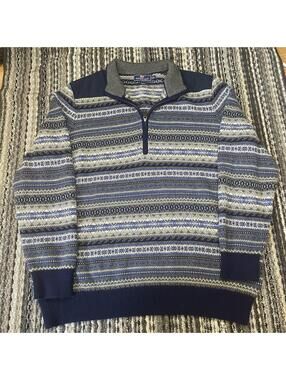 Vineyard Vines Shep Fair Isle 1/4 Zip Sweater Mens XL Merino Wool Pullover